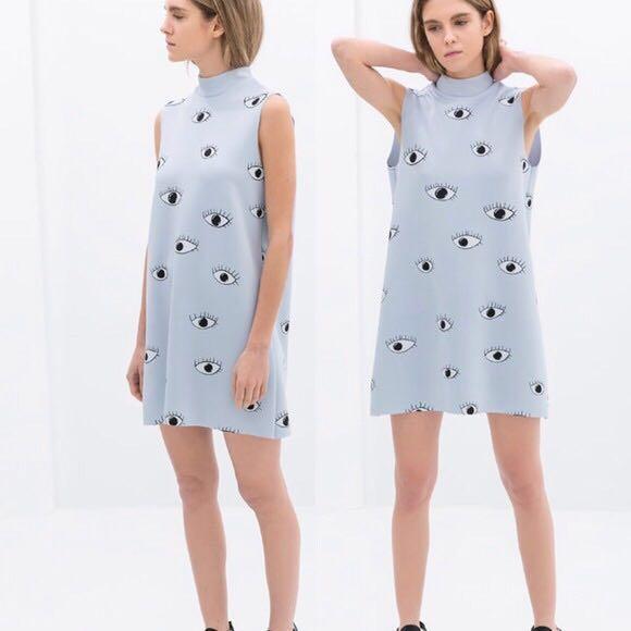 ZARA Eye Print Dress, Women's Fashion 