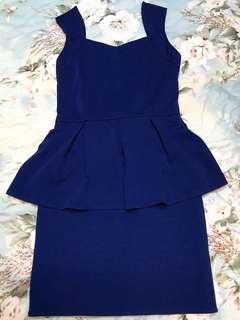 藍色合身荷葉洋裝 