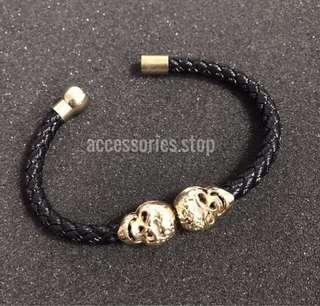 🔥INSTOCK | Gold Skull Leather Braided Bracelet