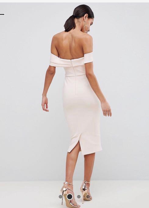 ASOS design Bardot fold wrap front midi pencil dress