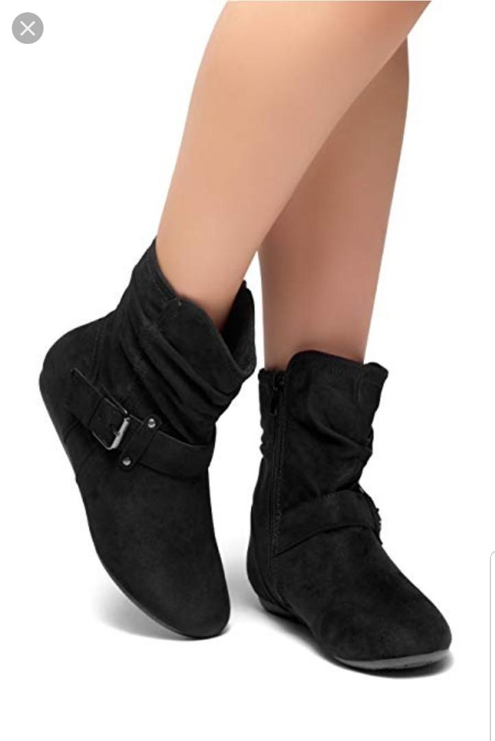 Black slouch ankle boots flat hotsell
