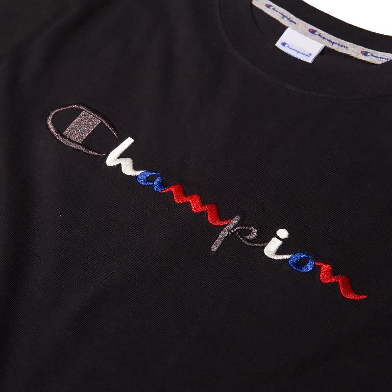 Champion Tri Color Script Embroidery S S T Shirt Black