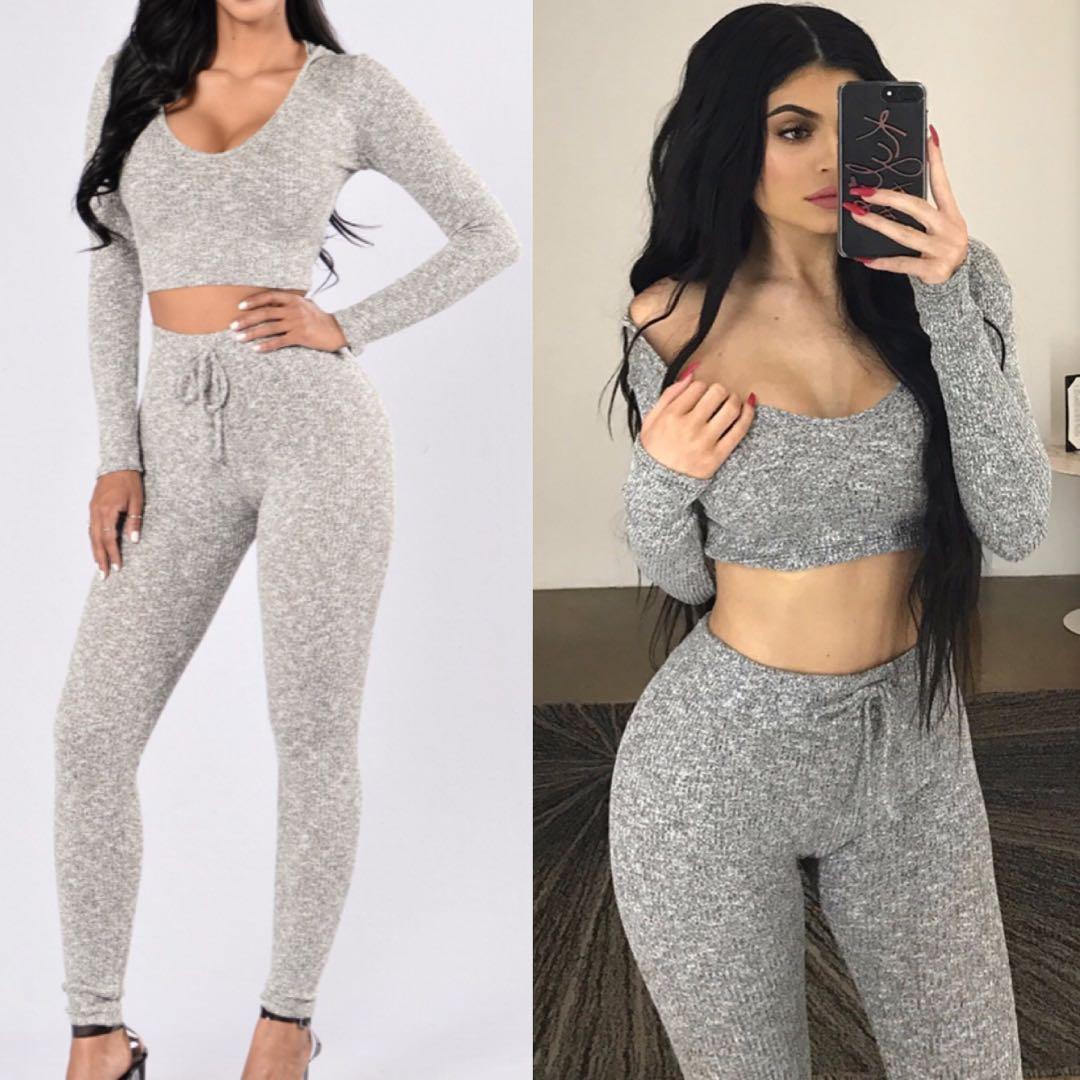 Fashion Nova Wanderlust Set grey as seen on Kylie Jenner