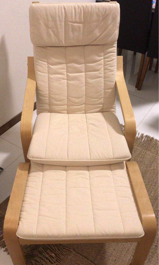 Ikea poang chair + footrest, Furniture & Home Living, Furniture, Chairs