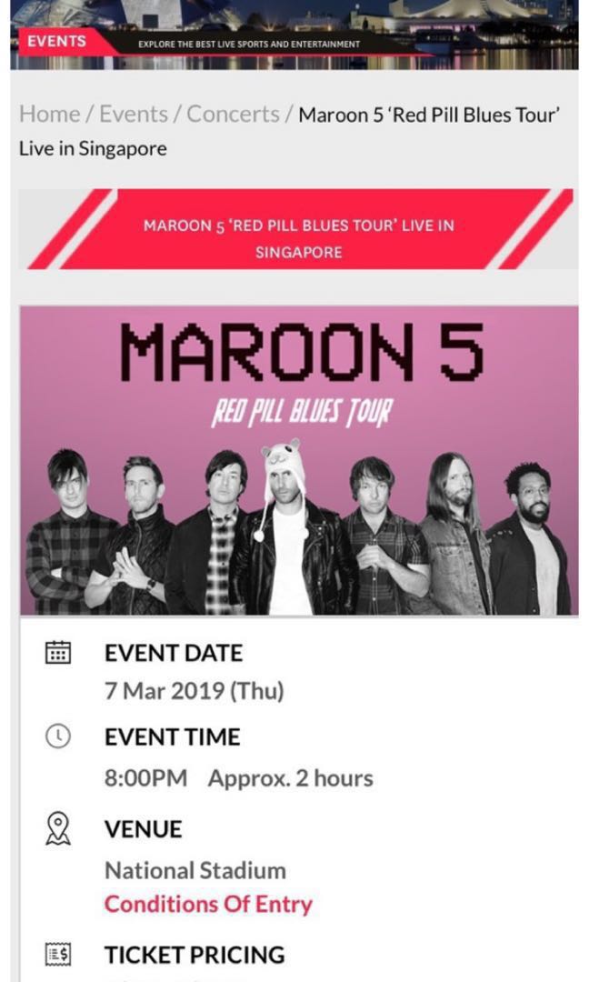 maroon 5 ticket cat 5 for 2 tix, Tickets & Vouchers, Event Tickets on