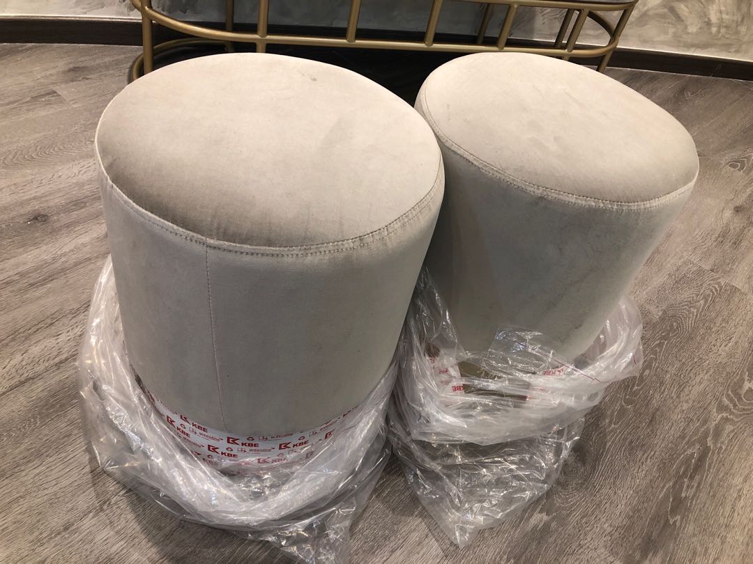 New round cushion Stool Grey with Gold Furniture Home Living