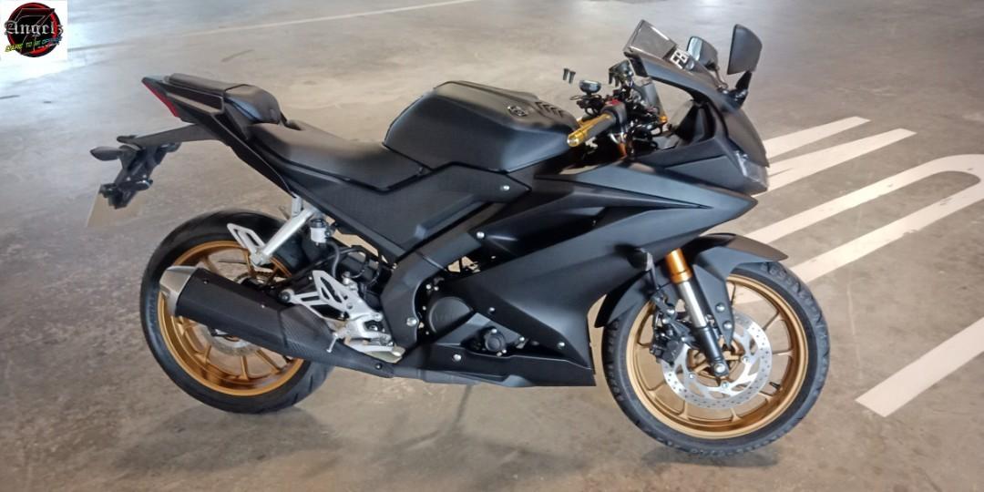 R15 Makeover Matte Black And Gold Rims, Motorcycles, Motorcycle