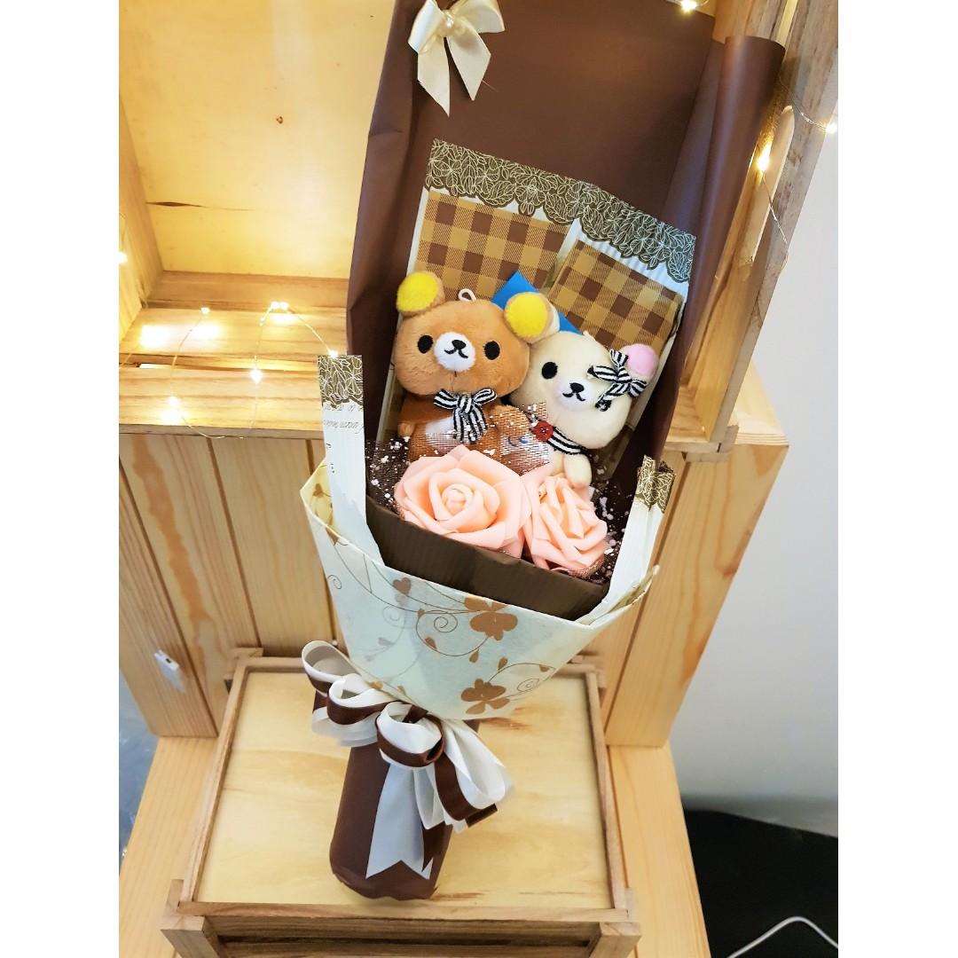Rilakkuma Couple Doll With Soap Roses Bouquet, Everything Else, Others ...