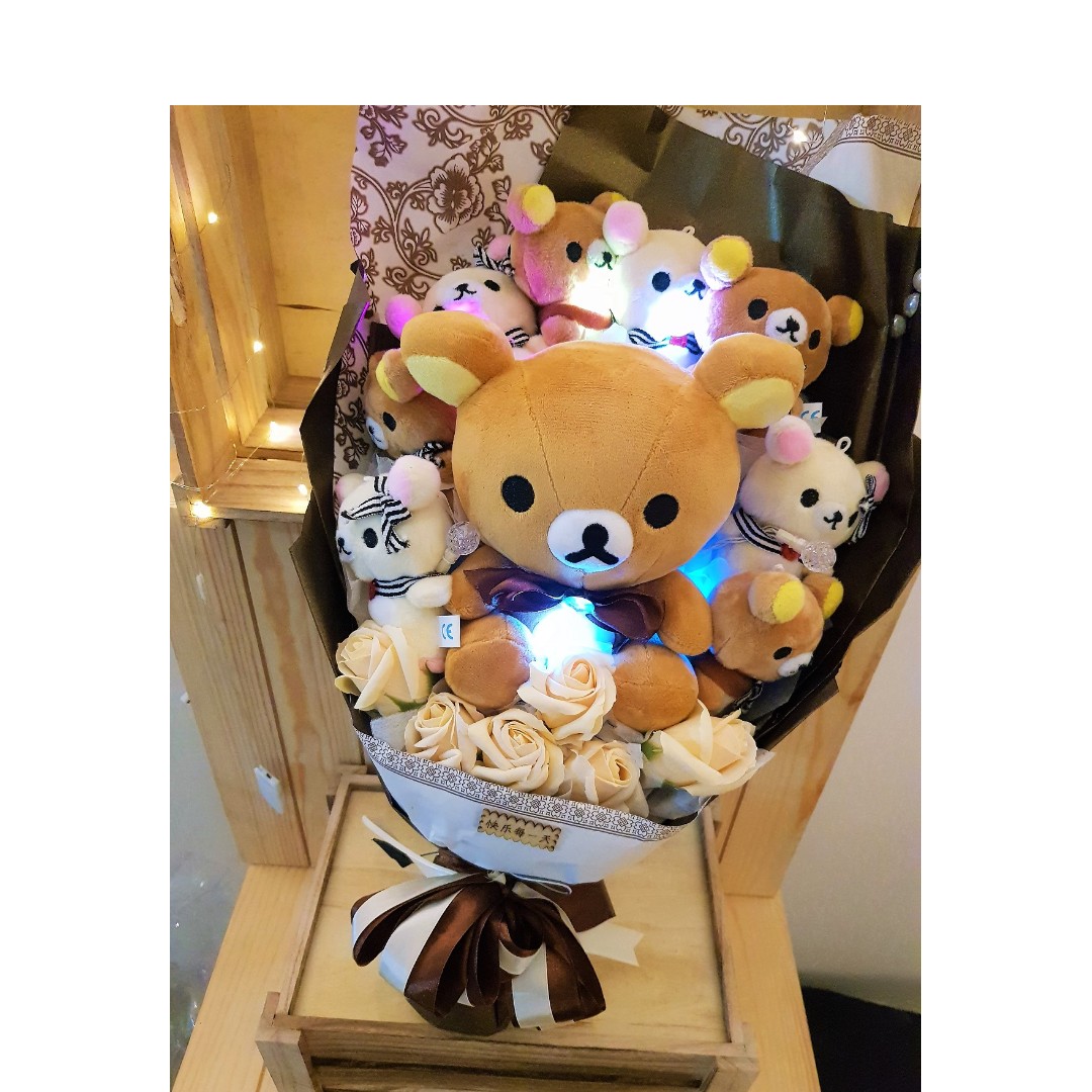 Rilakkuma Family Doll With Soap Roses Bouquet(Led+music), Everything ...