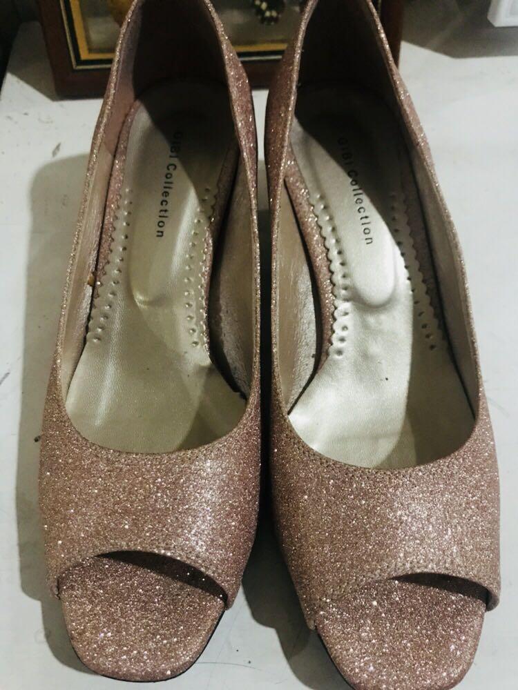 rose gold glitter kitten heels