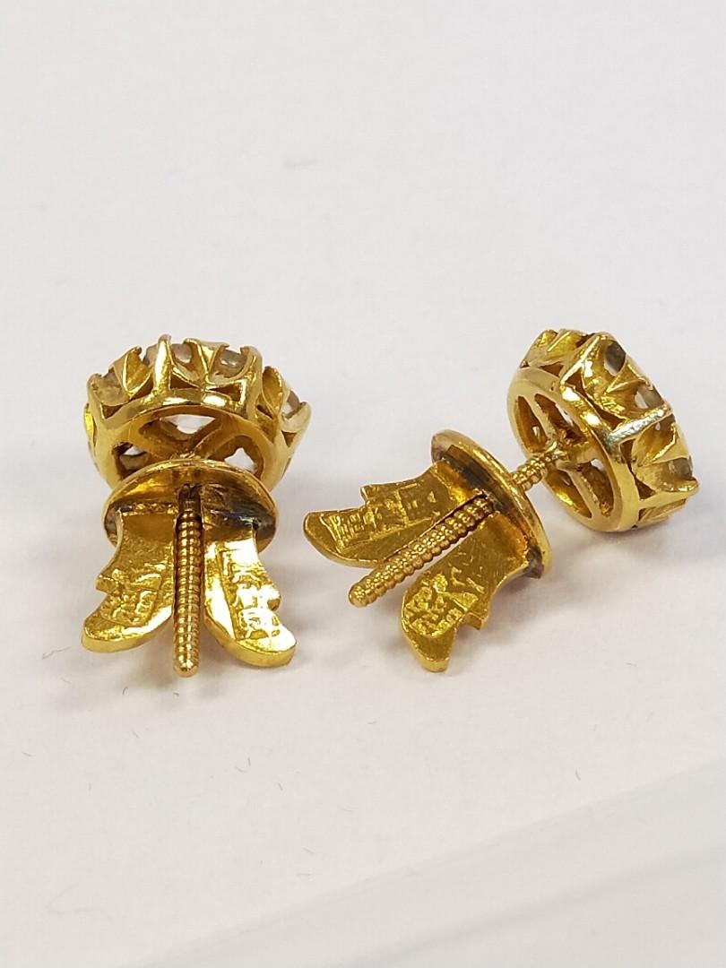 Vintage Straits Chinese Peranakan 20k Gold Stud Earrings Women s