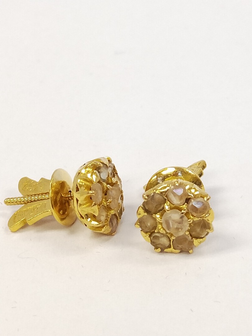 Vintage Straits Chinese Peranakan 20k Gold Stud Earrings Women s
