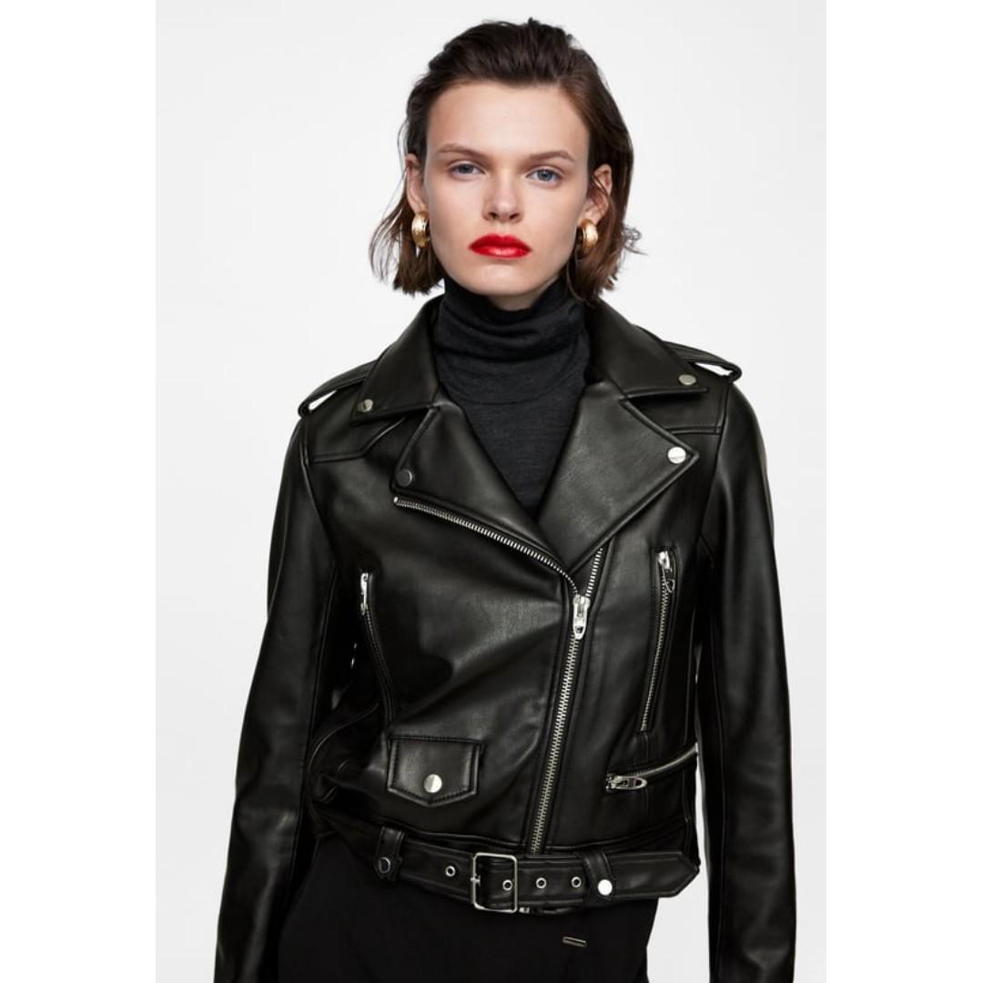 ZARA FAUX LEATHER BIKER JACKET Women s Fashion Coats Jackets