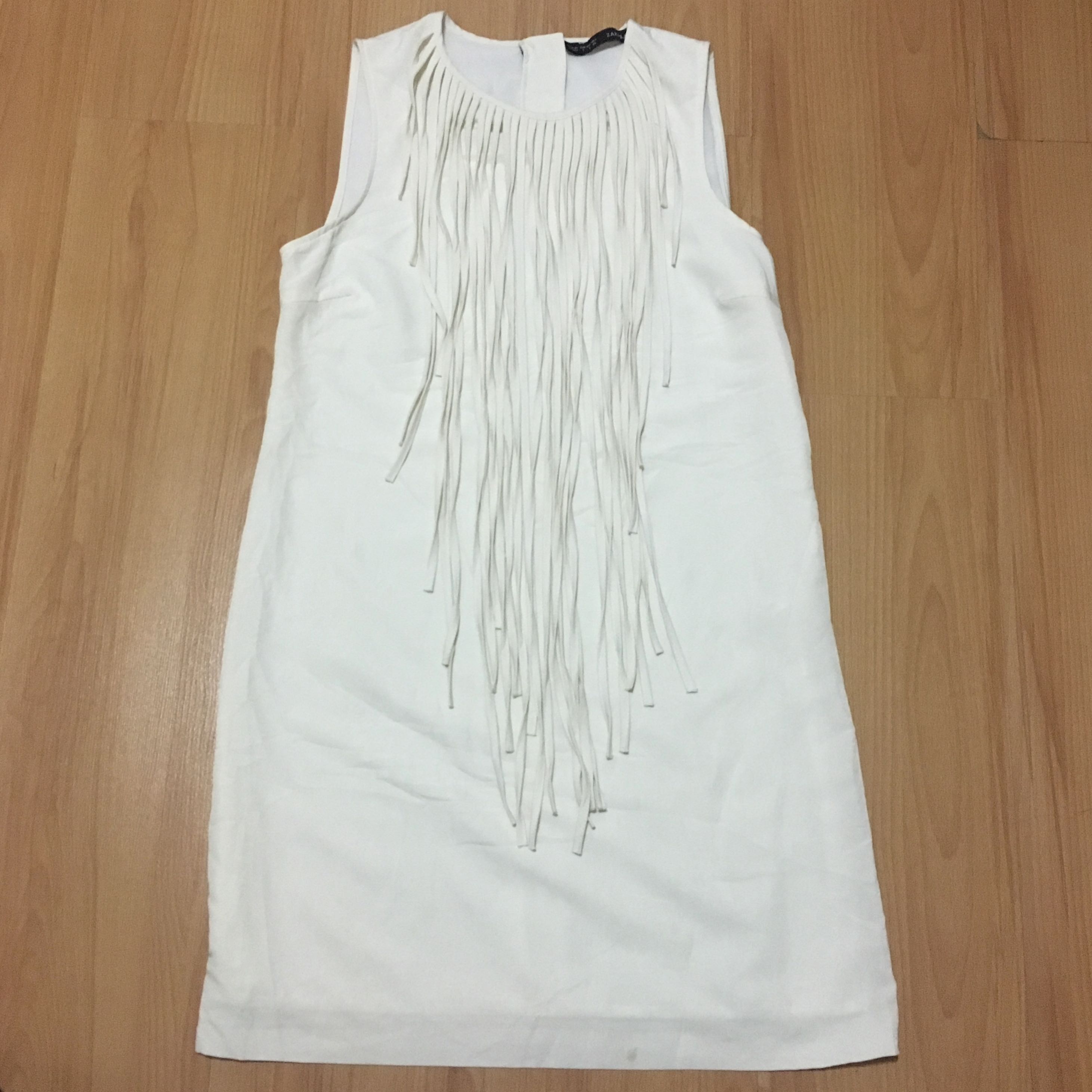 white fringe dress zara