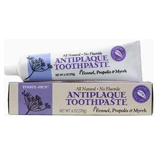Trader Joe's 天然抗斑牙膏 (含茴香/蜂膠/沒藥 - 不含氟化物)   Natural Antiplaque Toothpaste with Fennel, Propolis and Myrrh 5036 【00865036】