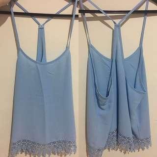 (PRELOVED) Zalora Powder Blue Lace Trimmed Cami Top