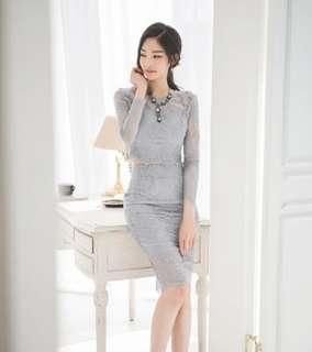 [Selling as a Set] Grey Lace Top and Skirt Coord