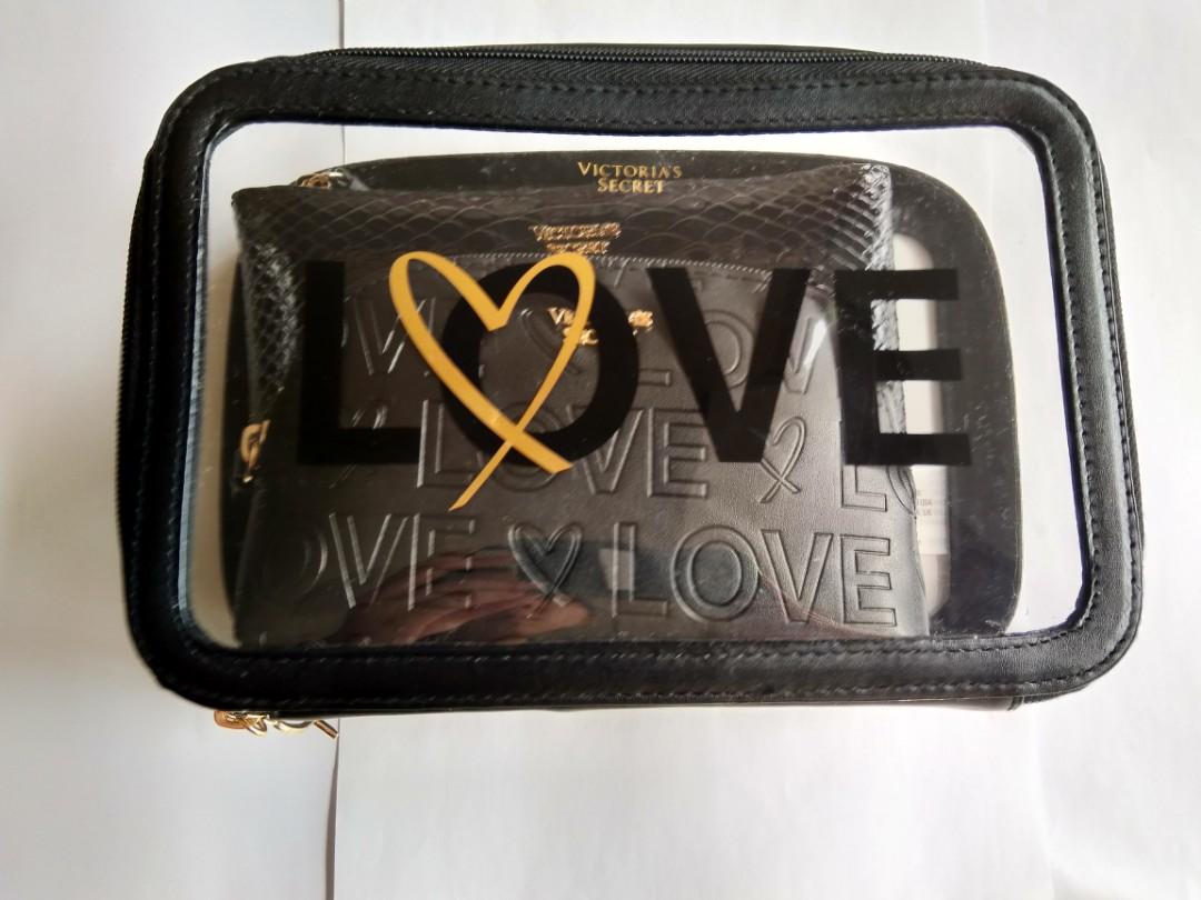 AUTHENTIC BN Victoria s Secret LOVE Backstage Nested Trio Cosmetics Pouch Set