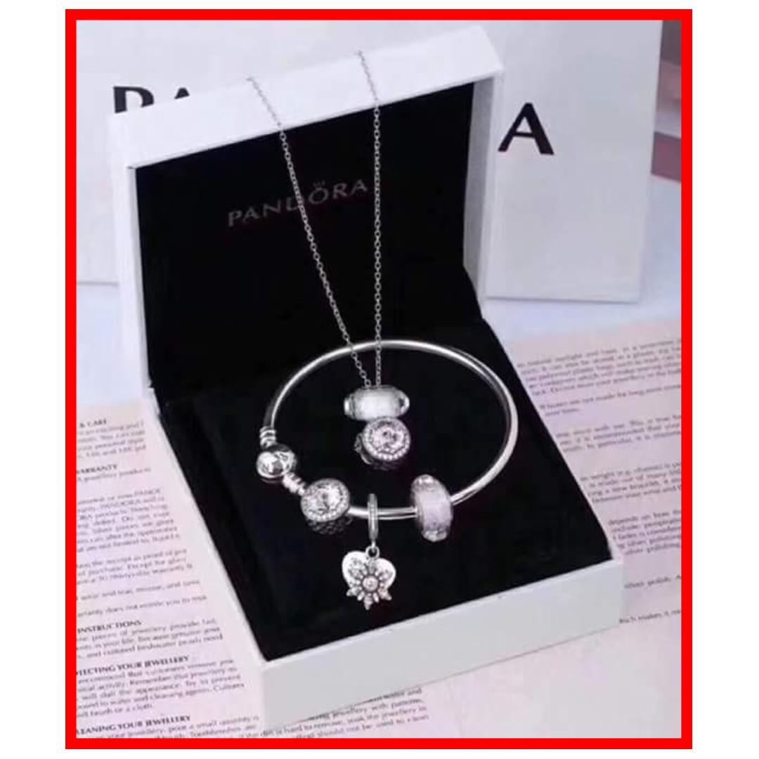 Authentic Pandora Bracelet Set and Necklace Set Jewelry Set 925 Sterling  Silver Complete Inclusions with Box 1-2 Days Shipping Only with Tracking ...