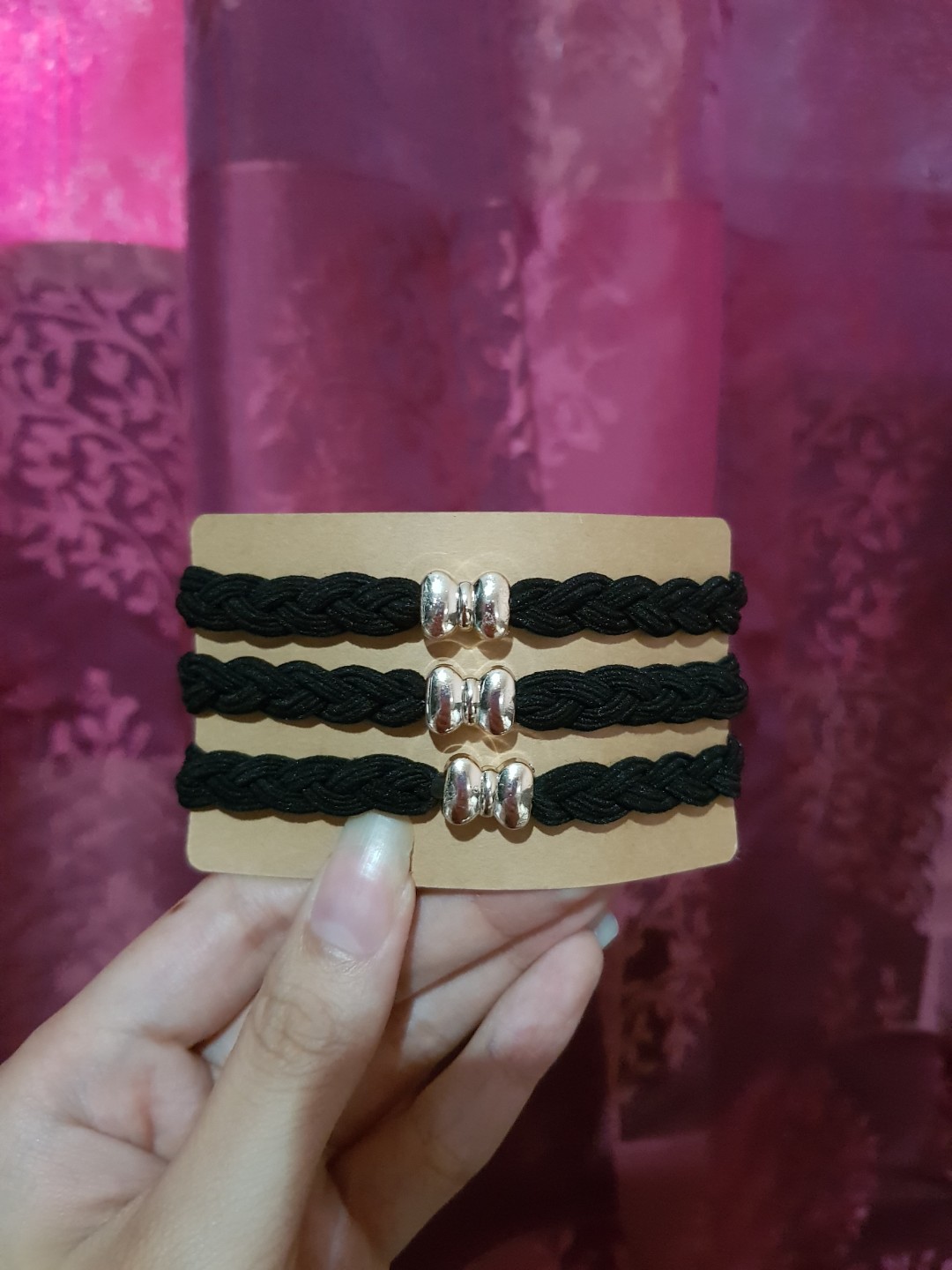 Bn Black Braided Hair Tie With Ribbon Charm 3s Women S Fashion