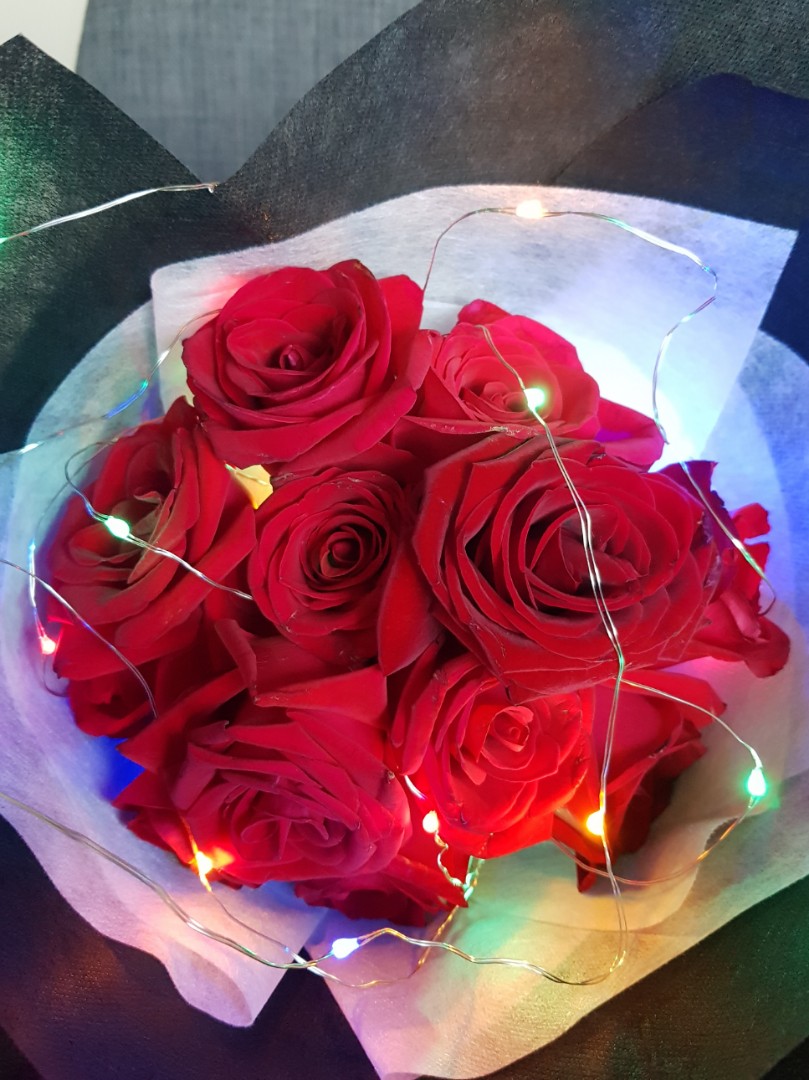 Classic Roses Only Bouquet With Rainbow Led Lights Valentine S Day Gardening Flowers Bouquets On Carousell