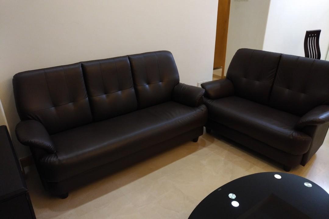 Dark Brown Synthetic Leather Sofa Set, Fake Leather Sofas
