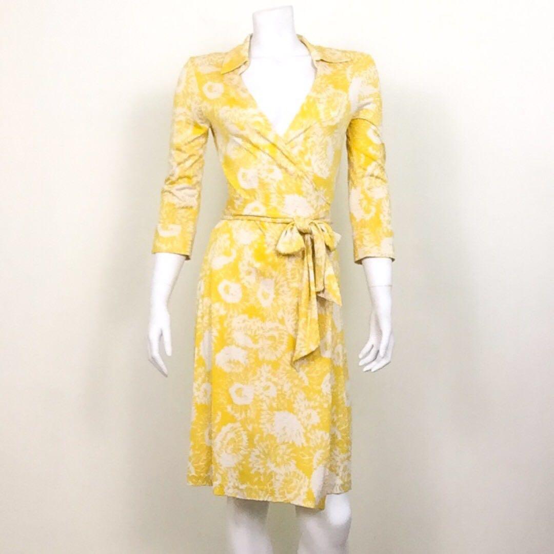 Dvf yellow wrap dress clearance