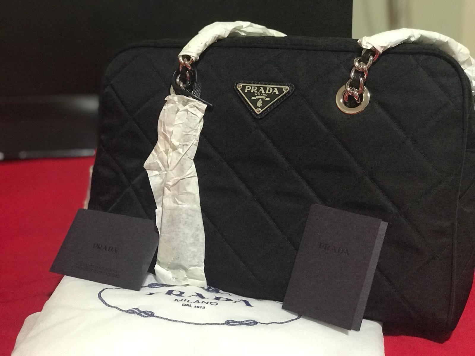 Black Prada Saffiano and City Calf Chain Crossbody Bag – Designer