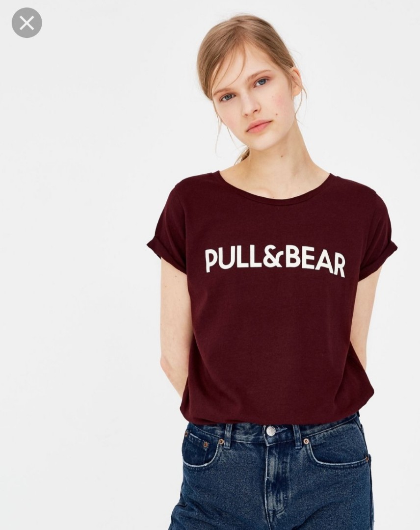 Pull Bear Maroon Logo T Shirt Women S Fashion Clothes Tops On Carousell