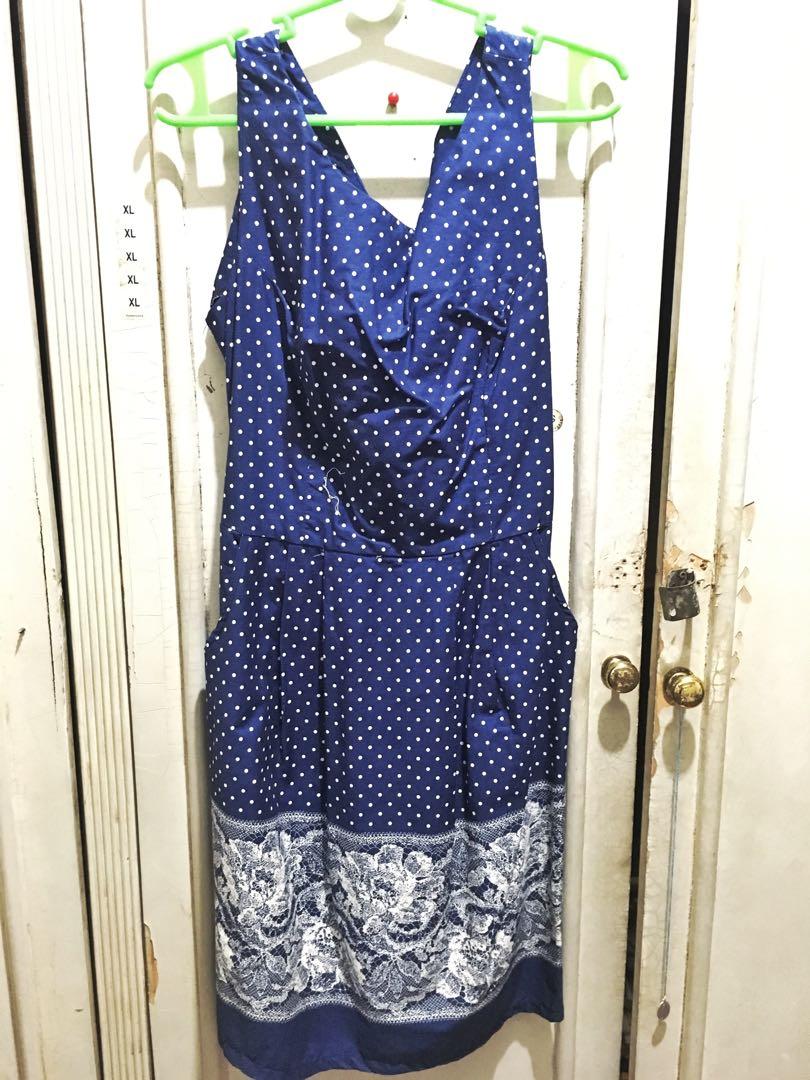 women's blue polka dot dress