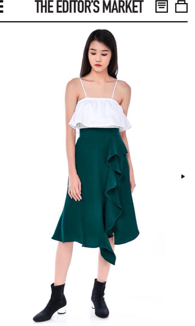 Sale) TEM forest green frill skirt 