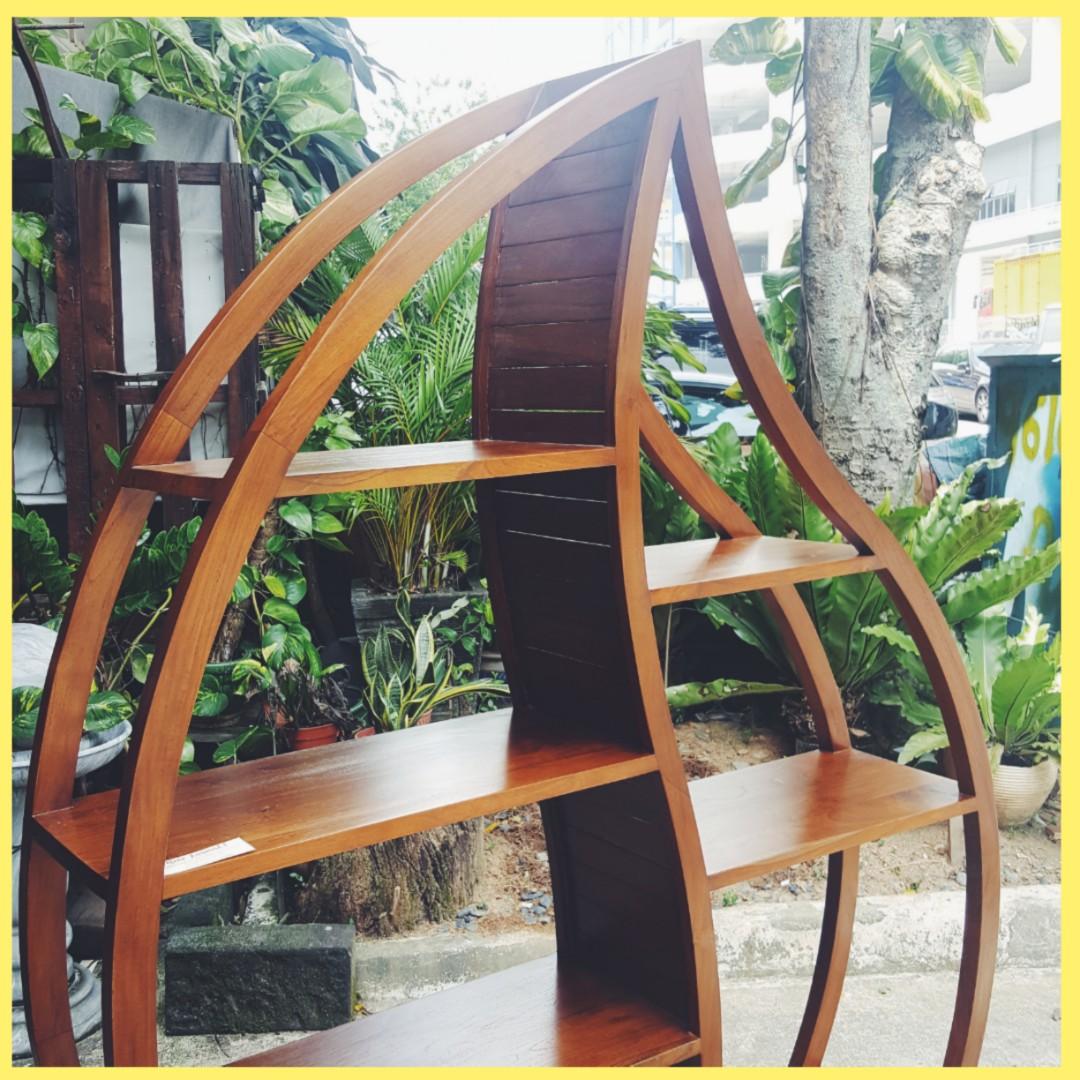 Teak Open Leaf Shaped Display Shelf / Book Rack, Furniture & Home