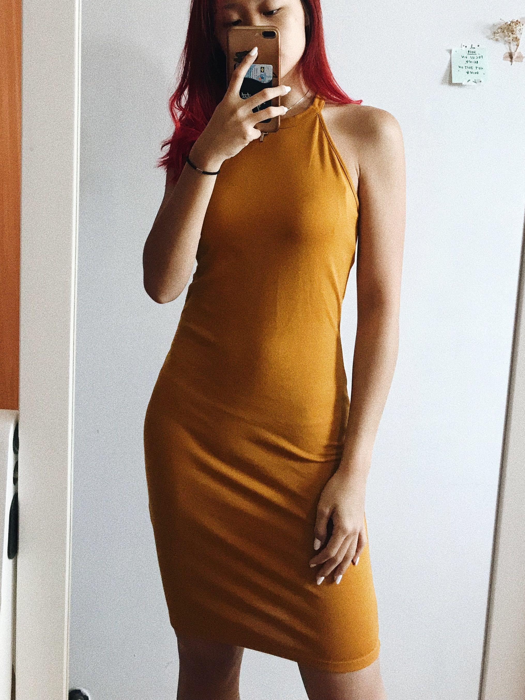 zara mustard slip dress