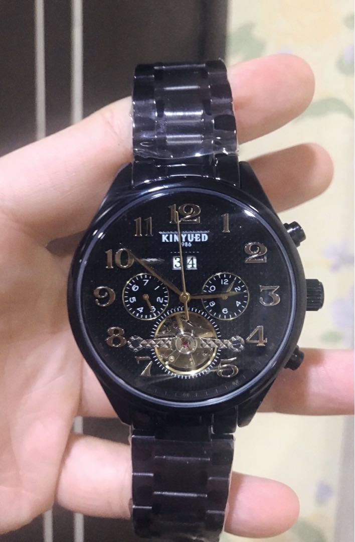 黑钢镂空机械表 真三眼阿拉伯数字男表, 名牌精品, 精品手表 在