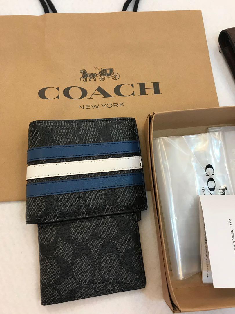 Coach wallet sales blue stripes