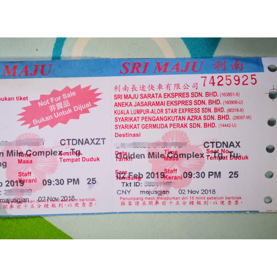 Cny Chinese New Year Bus Ticket To Perak Everything Else On Carousell
