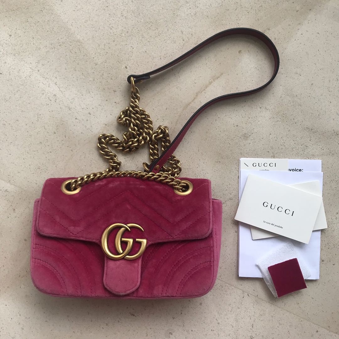 Gucci GG Marmont pink velvet mini Bags & on