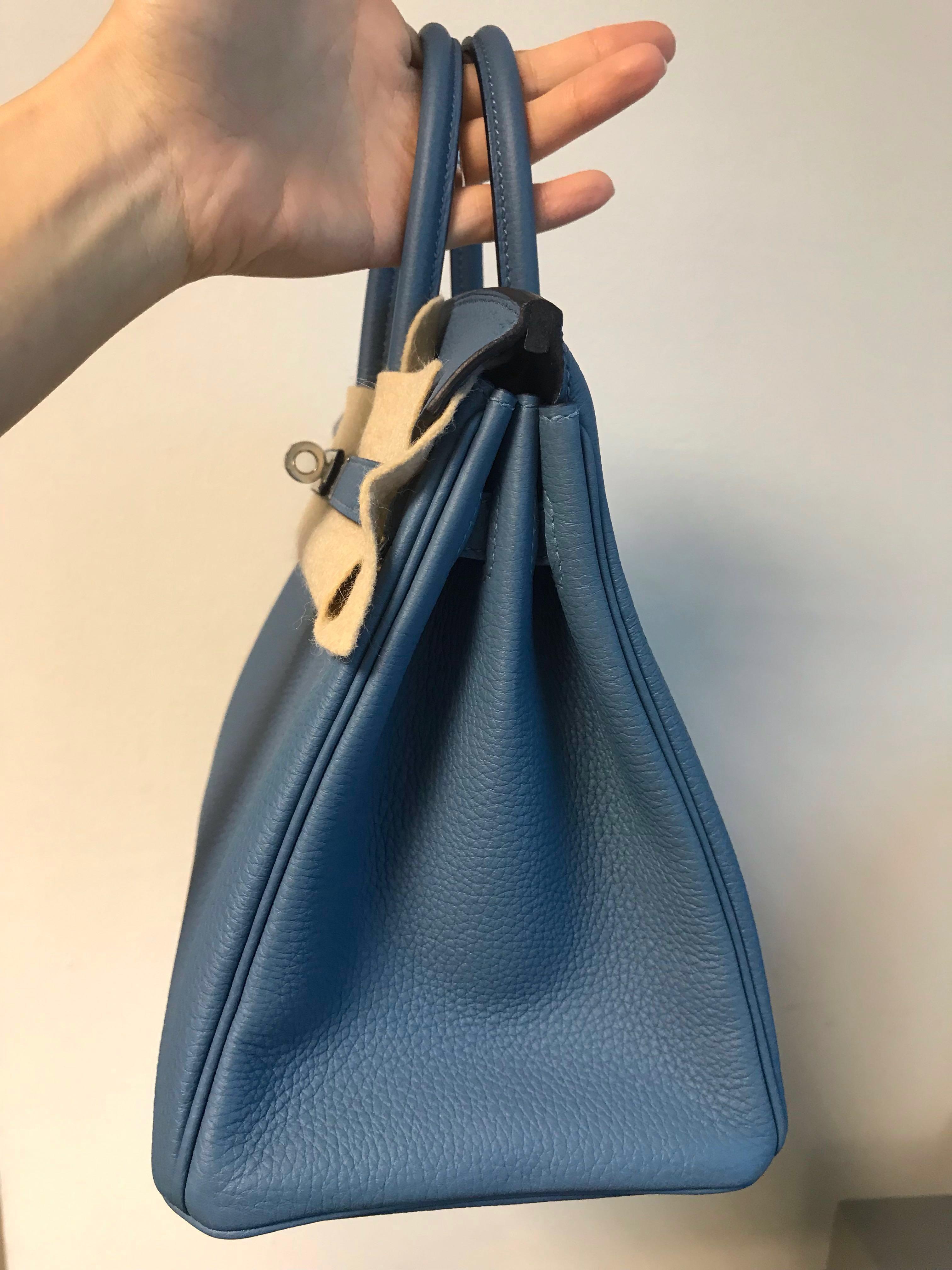 Hermes Togo Leather Birkin Bag 35 Blue Azur