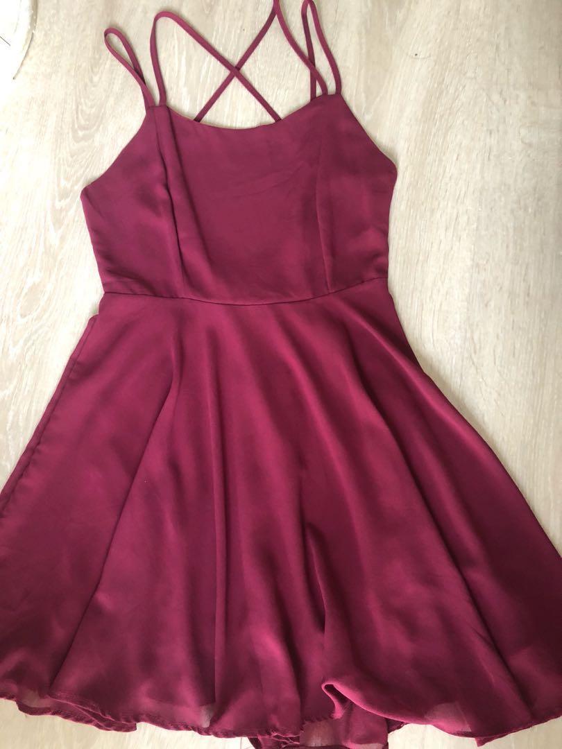 maroon backless dress