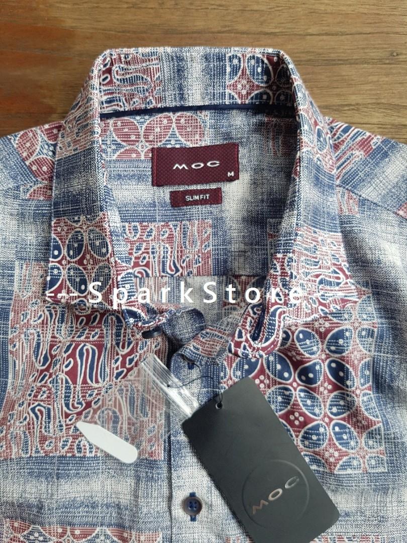 Moc Kemeja Lengan Panjang Motif Batik Biru Slim Fit Fesyen Pria Pakaian Atasan Di Carousell