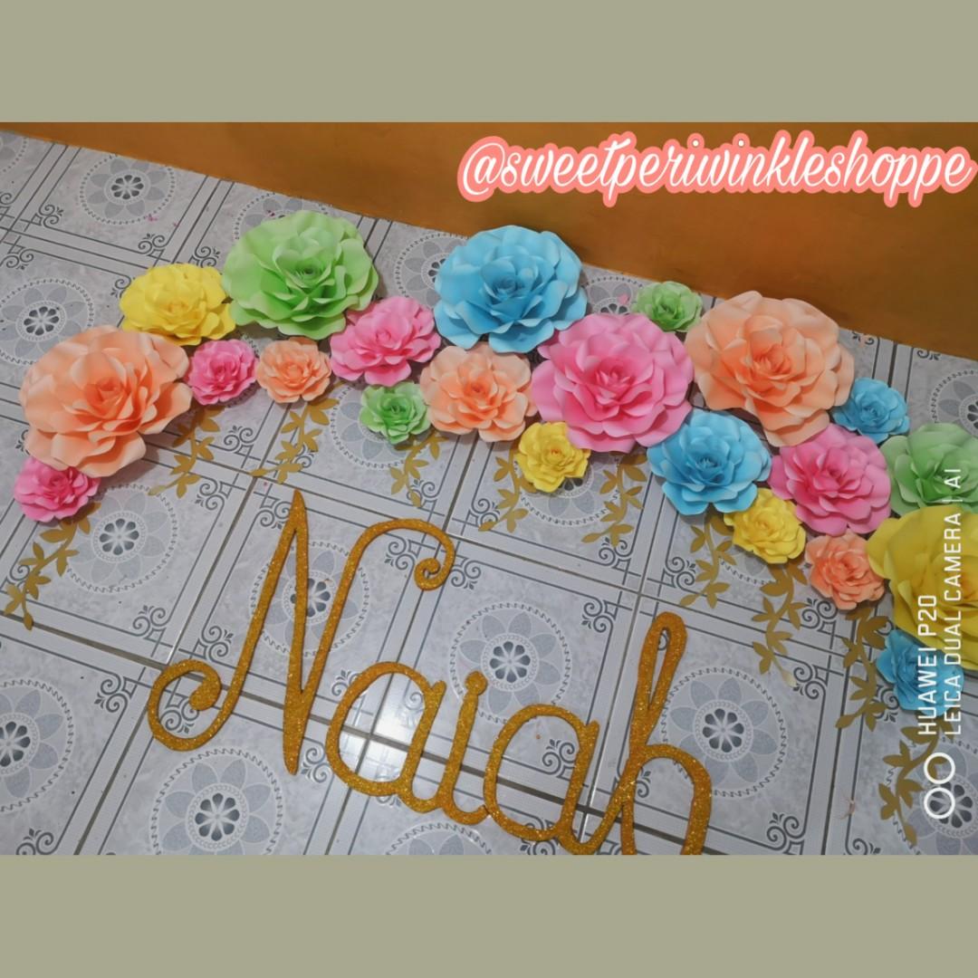 MTO: styro name and paper flowers (Category: Flowers & Bouquets) located in Taguig. Submitted by sweetperiwinkleshoppe (Listing ID 211763481, Image 2). Description: PM us if interested for the pricing. 😉 #styroname #styrobackdrop #glitteryname #glitterygold #styroph #sytronameph #backdrop #madetoorder #taguigbased #metromanila #lalamove #paperflowers #rose.