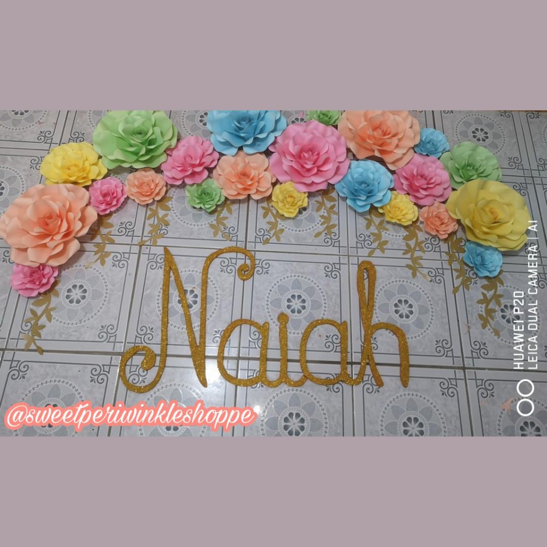 MTO: styro name and paper flowers (Category: Flowers & Bouquets) located in Taguig. Submitted by sweetperiwinkleshoppe (Listing ID 211763481, Image 3). Description: PM us if interested for the pricing. 😉 #styroname #styrobackdrop #glitteryname #glitterygold #styroph #sytronameph #backdrop #madetoorder #taguigbased #metromanila #lalamove #paperflowers #rose.