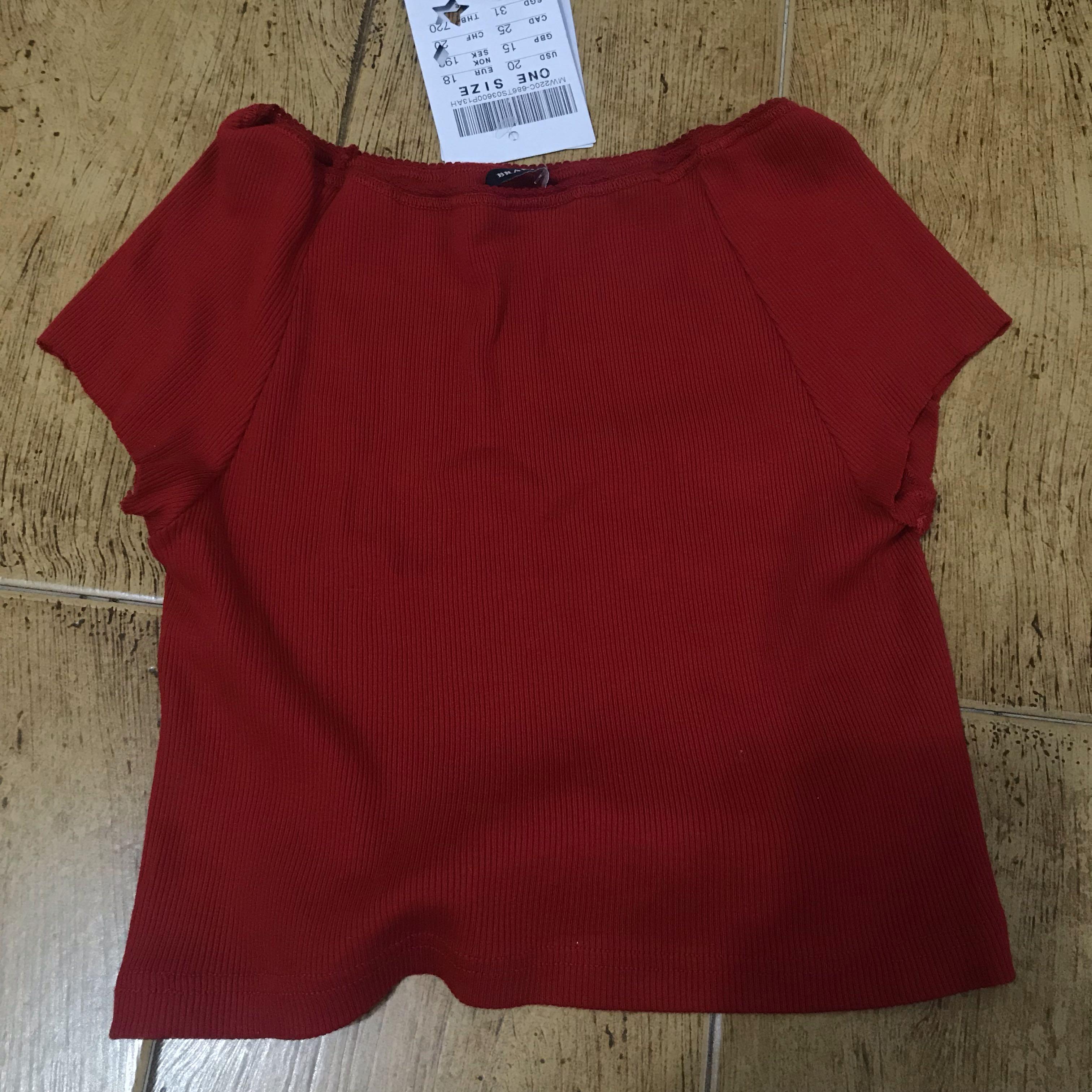 NWT Brandy Melville red Ellery Off Shoulder top, Women's Fashion