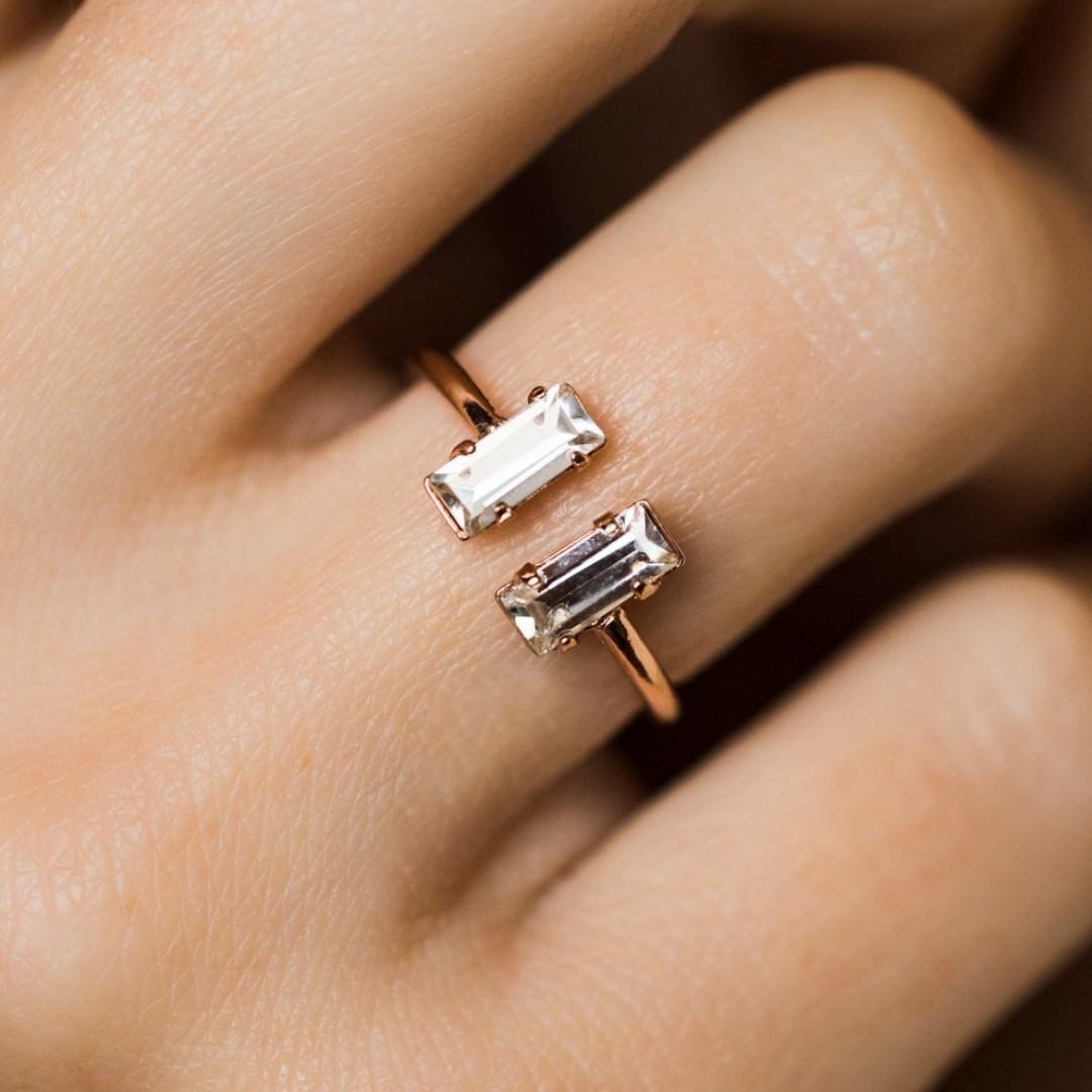 Polar Double Baguette Open Ring Diamond Cubic Zirconia