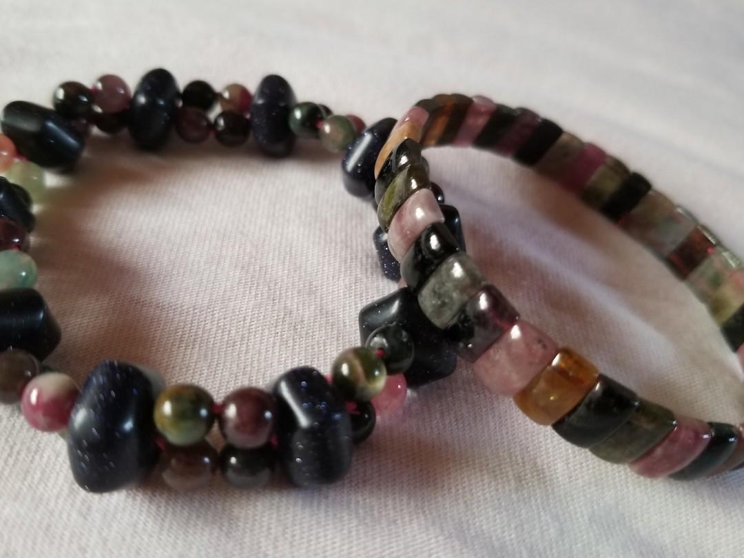 Preloved 2 pcs -semi precious stones bracelets (Category: Bracelets) located in Cebu City. Submitted by anneny (Listing ID 211867686, Image 1). Description: Selling preloved garterized bracelets with multi colored semi precious stones. Fits small to meduim wrists.