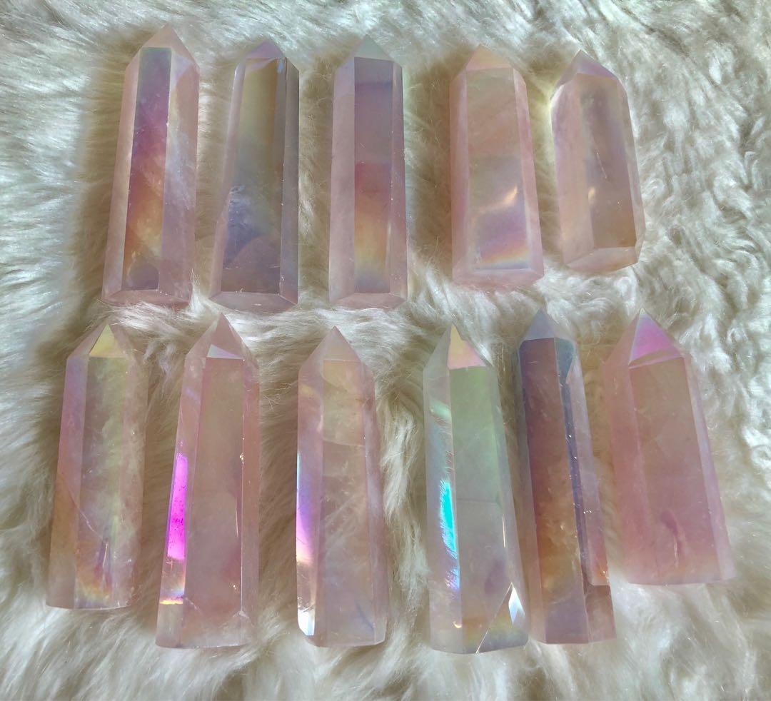 Rare Angel Aura Rose Quartz Crystal Tower Design Craft