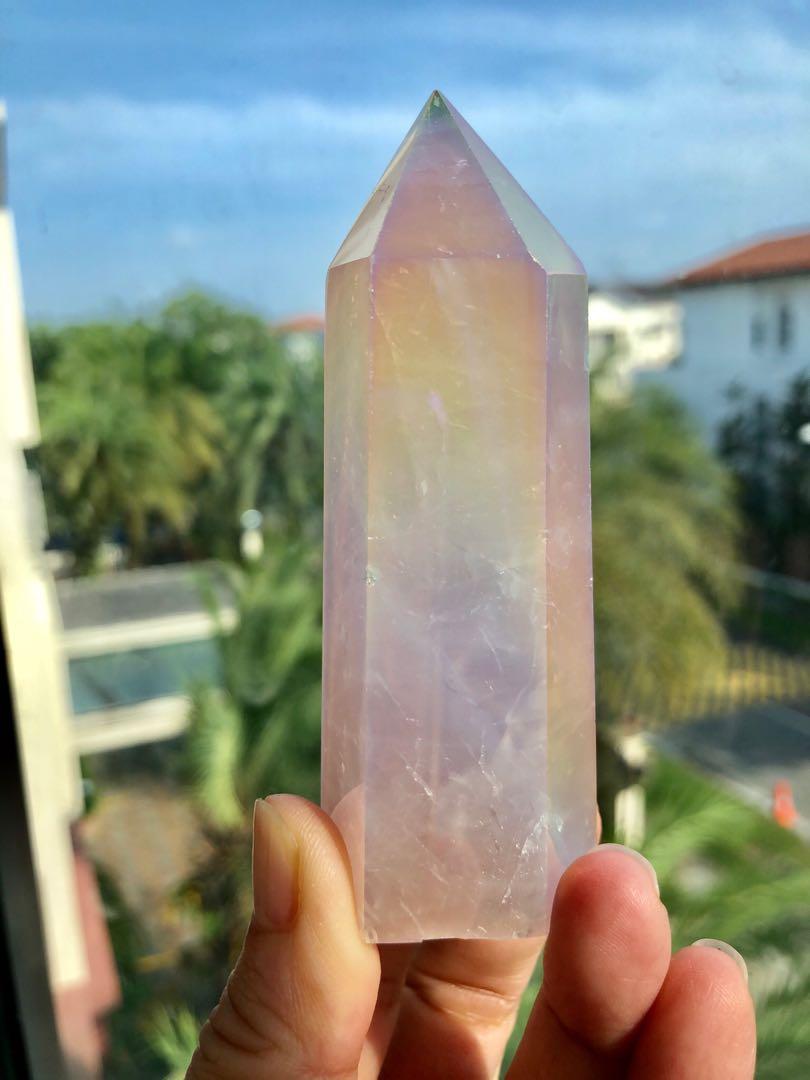 Rare Angel Aura Rose Quartz Crystal Tower Design Craft