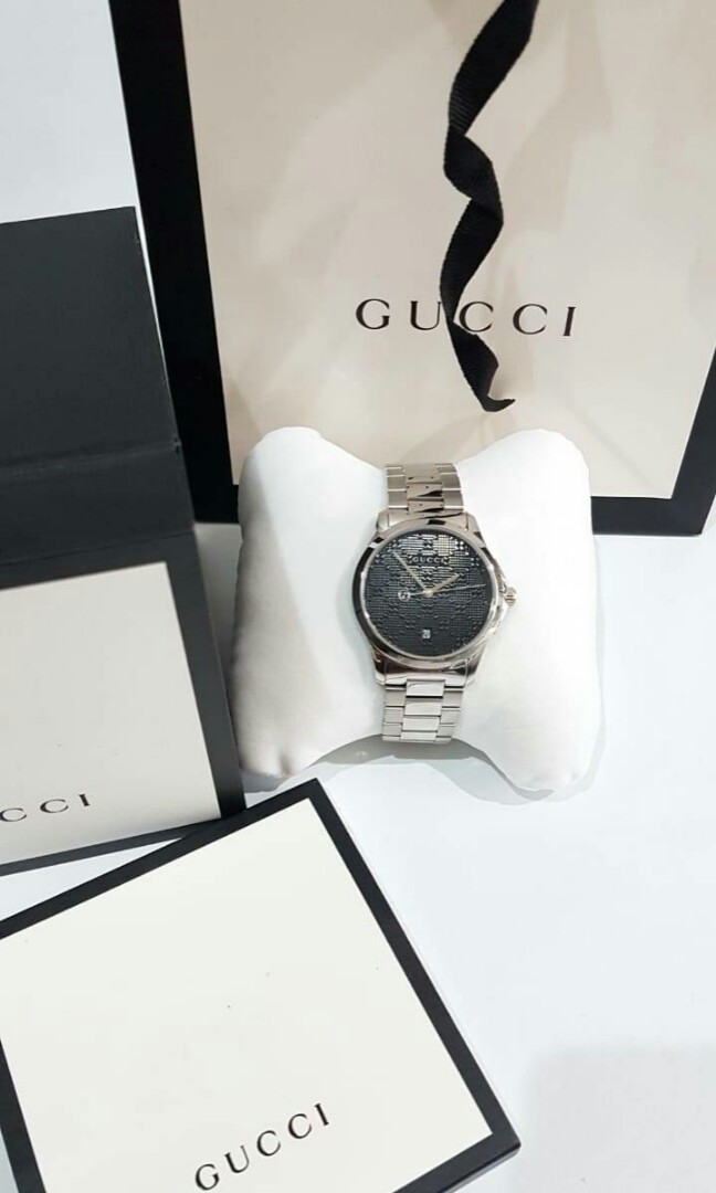READY GUCCI watch YA126460 silver stainless with black diamante 39mm