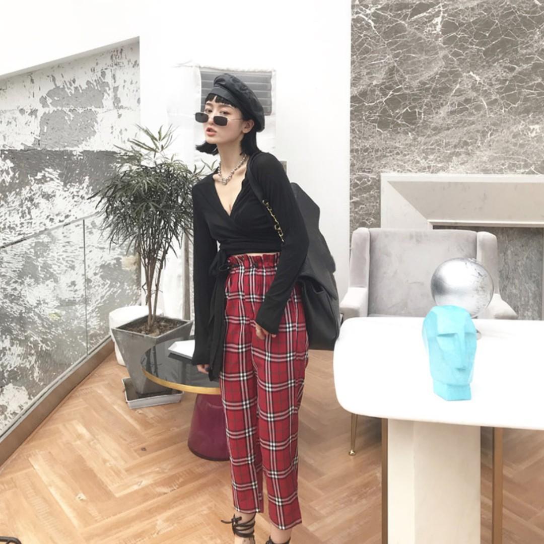Checkered red trousers cheap