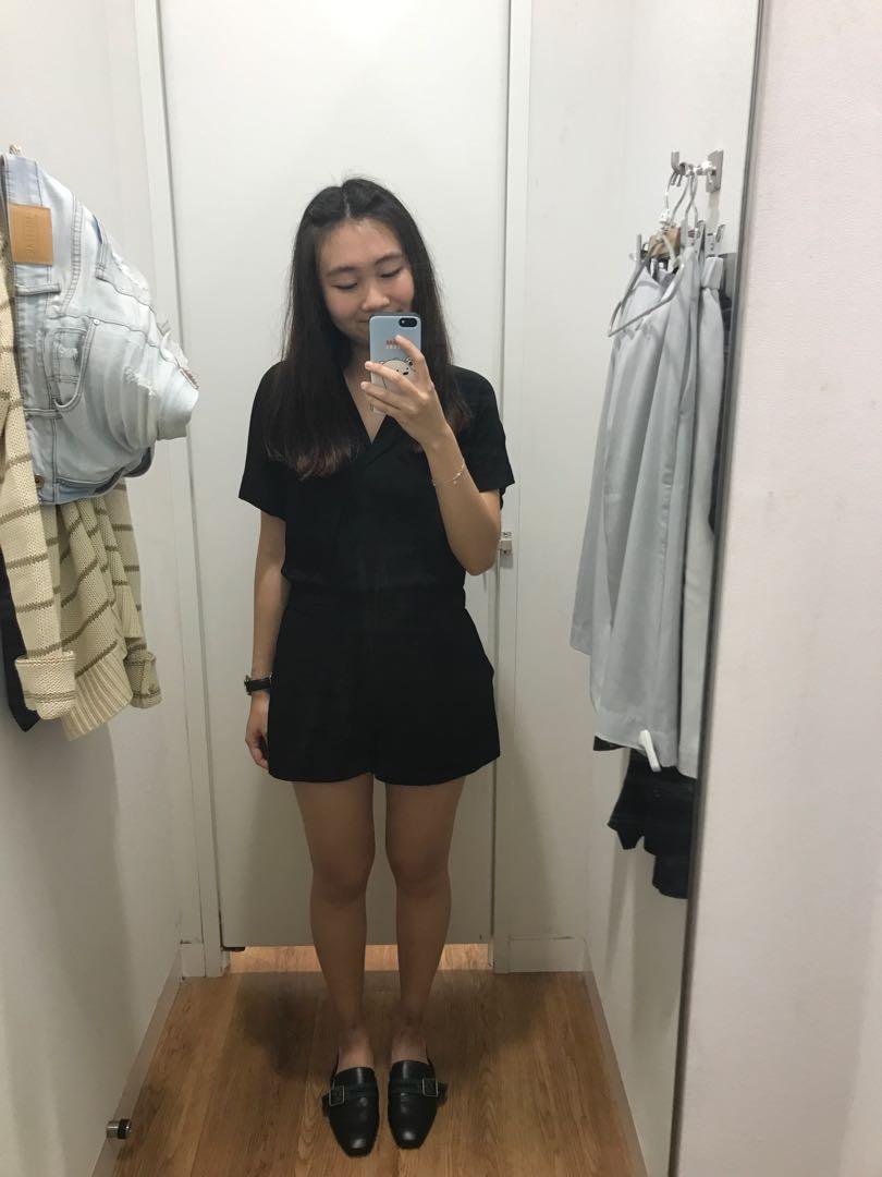 Uniqlo Black Rayon Sleeved Romper Women S Fashion Clothes Rompers Jumpsuits On Carousell